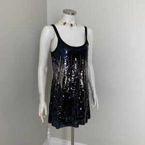 Armani Exchange Black Silver Gray Sequined Mini Slipdress Dress S/P